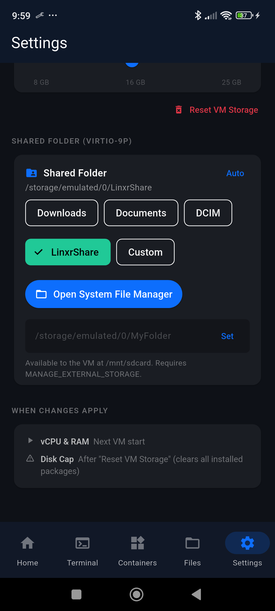 Settings storage